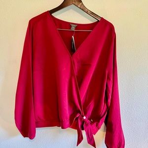 NWT Eddie Bauer Ruby Red Wrap Blouse